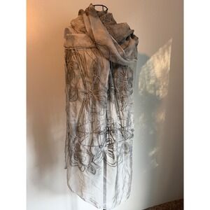 Avenue‎ 9 Grey Sheer Floral Embroidered Long Scarf Shawl Wrap 80x33 NEW